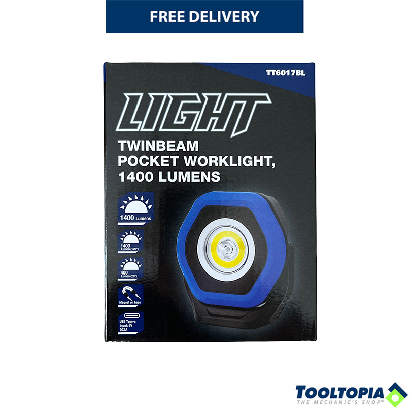 LIGHT Twinbeam Heavy Duty Rechargeable Pocket Work Light Torch 1400 Lumens Blue